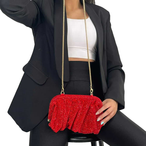 Red Rhinestone Chain Clutch Bag