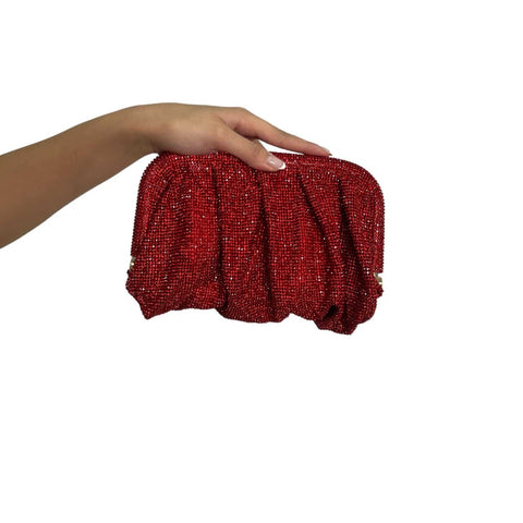 Red Rhinestone Chain Clutch Bag