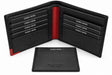 Red spine and a red corner brighten this black leather wallet and its card sleeve