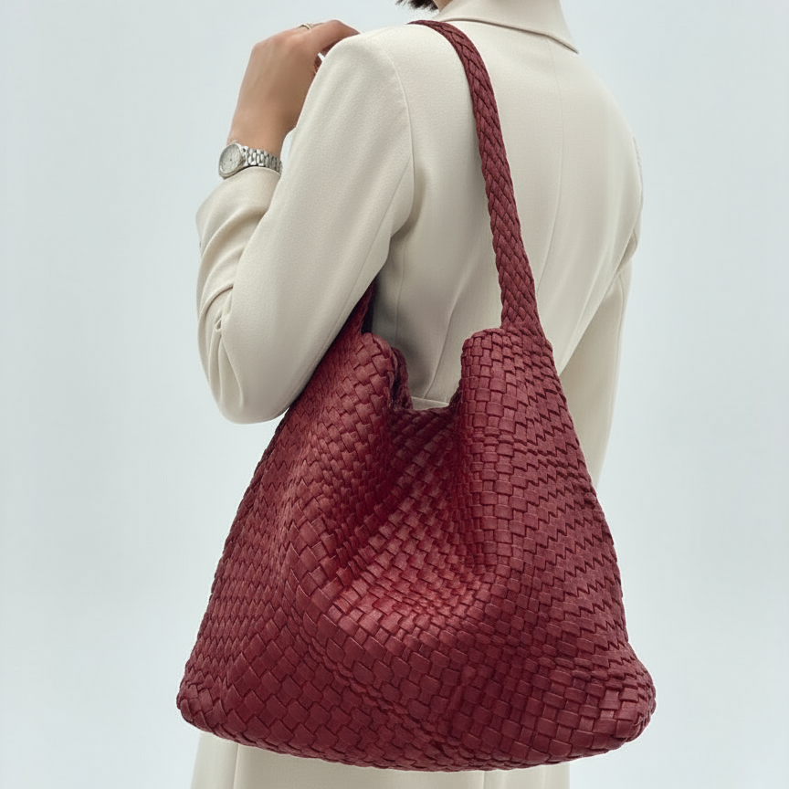Woven shoulder bag worn on the shoulder, roomy everyday fit