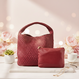 Soft red woven shoulder bag with braided texture and strap, Jack Gifts Online Lebanon