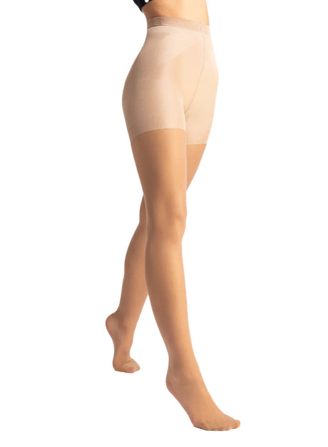 Beige shapewear worn by a person on a white background