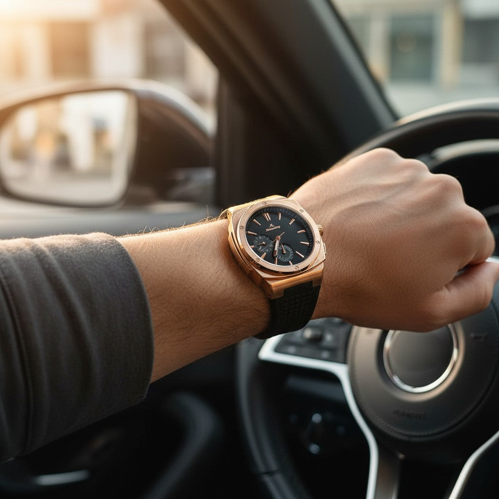 Men's rose gold octagon chronograph watch with rubber strap, Jack Gifts Online Lebanon