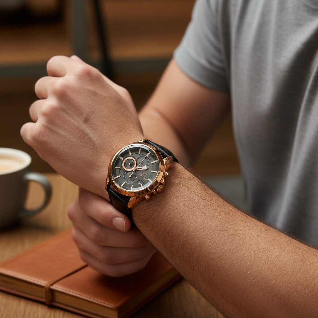 Men's rose gold chronograph watch with slate grey dial, Jack Gifts Online Lebanon