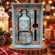 Sea salt sage reed diffuser and tin candle with reed sticks in a light blue mandala print box