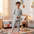 Kids grey pajama set with Sea You chest print and striped pants