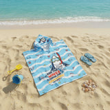 Blue striped snorkelling shark hooded towel poncho for boys