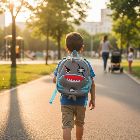 Kids gray Shark Attack backpack, 10x30 cm, Jack Gifts Online Lebanon
