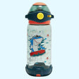 Children's water bottle with shark design on a light grey background