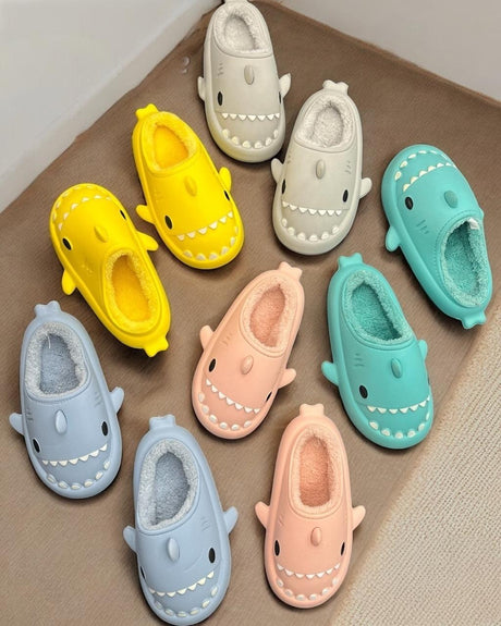 Kids shark slippers with moulded fins and toothy grins in six colours, Jack Gifts Online Lebanon
