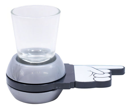 Side view of the shot spinner showing the rotating collar and the long pointer arm