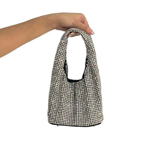 Silver Handle Rhinestone Clutch Bag