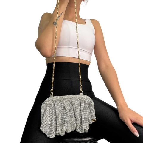 Silver Rhinestone Chain Clutch Bag