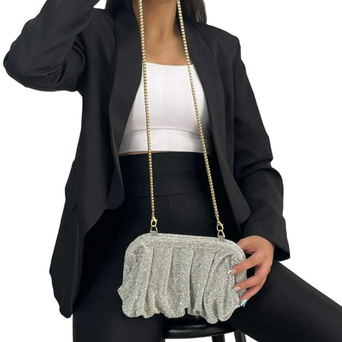 Silver Rhinestone Chain Clutch Bag