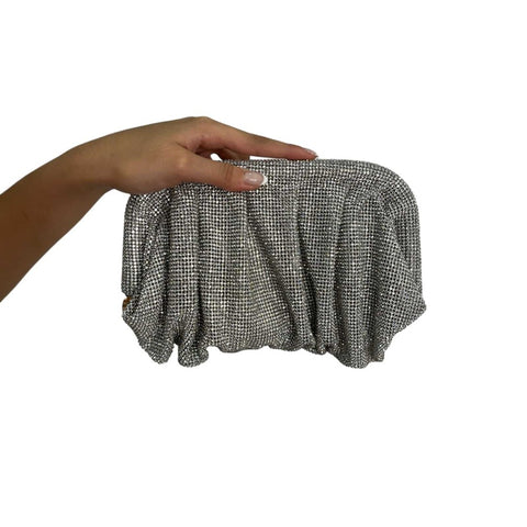 Silver Rhinestone Chain Clutch Bag
