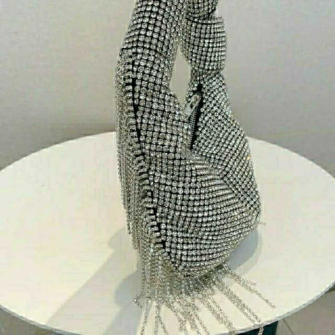 Silver Rhinestone Tassel Handbag