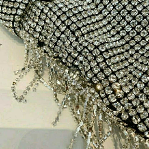 Silver Rhinestone Tassel Handbag