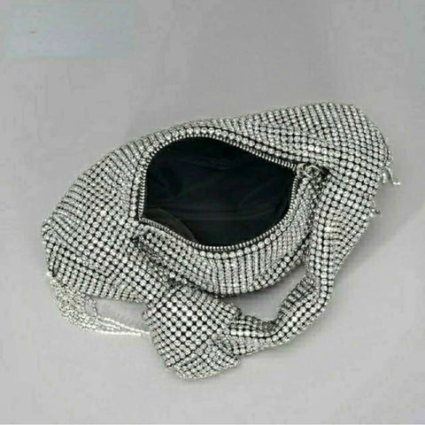 Silver Rhinestone Tassel Handbag