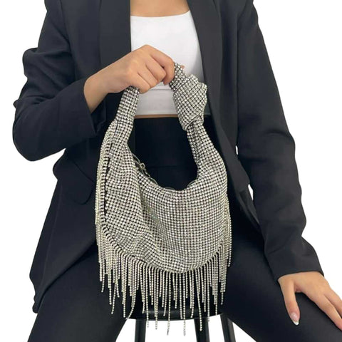 Silver Rhinestone Tassel Handbag