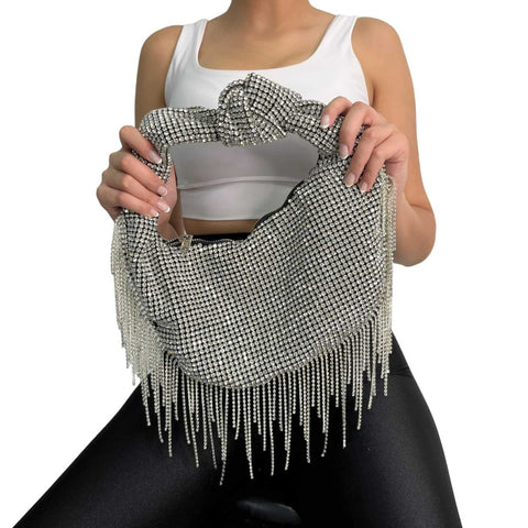 Silver Rhinestone Tassel Handbag