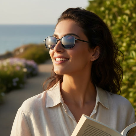 Womens square sunglasses with silver mirrored lenses and slim metal frame, Jack Gifts Online Lebanon