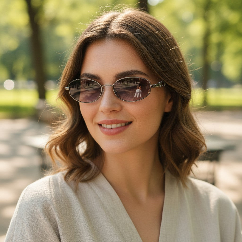 Womens silver oval sunglasses with purple grey gradient lenses, Jack Gifts Online Lebanon