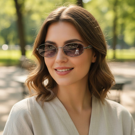 Womens silver oval sunglasses with purple grey gradient lenses, Jack Gifts Online Lebanon