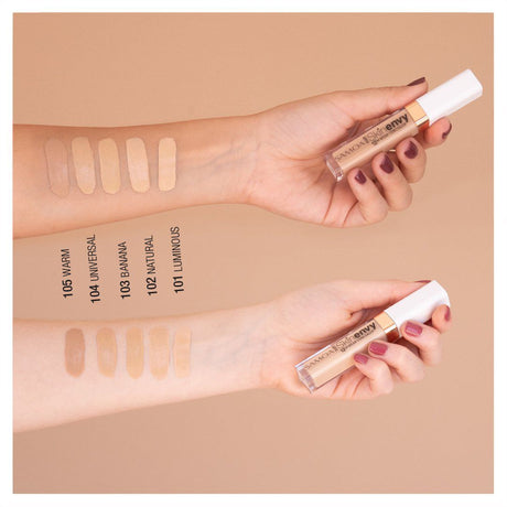 Skin Envy concealer swatched on two arms in five shades from Luminous to Warm