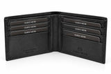 Interior of the plain black bifold showing two rows of card slots and a note section