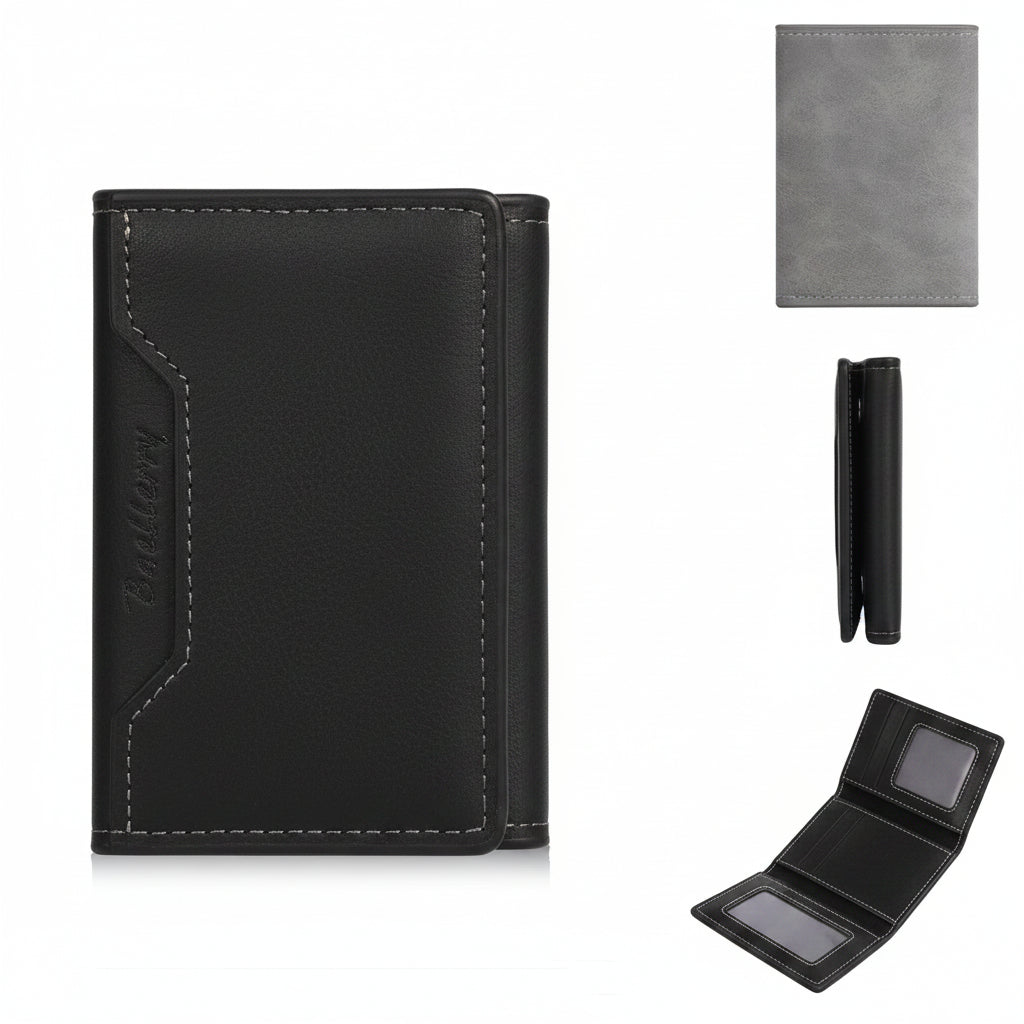 Gray wallet with brand name on a white background