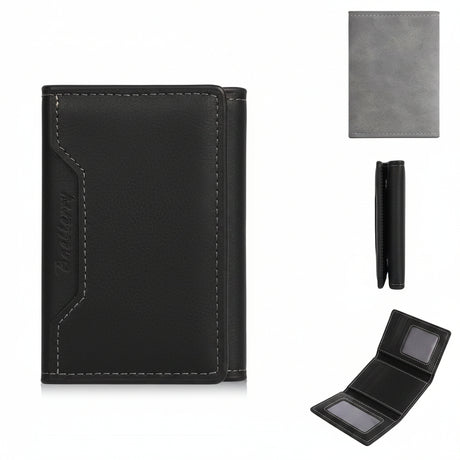 Gray wallet with brand name on a white background