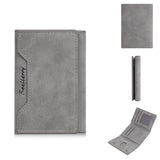 Gray wallet with brand name on a white background