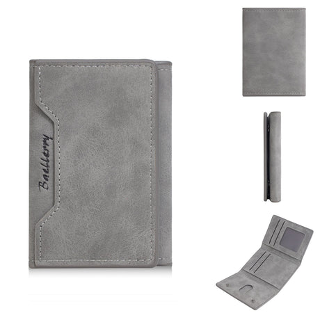 Gray wallet with brand name on a white background