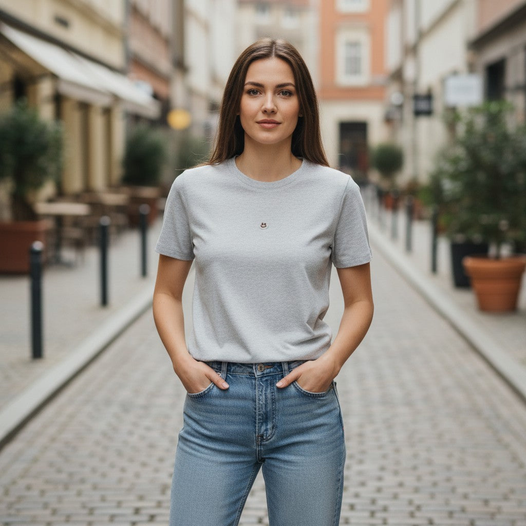 Grey smiley face women's t-shirt