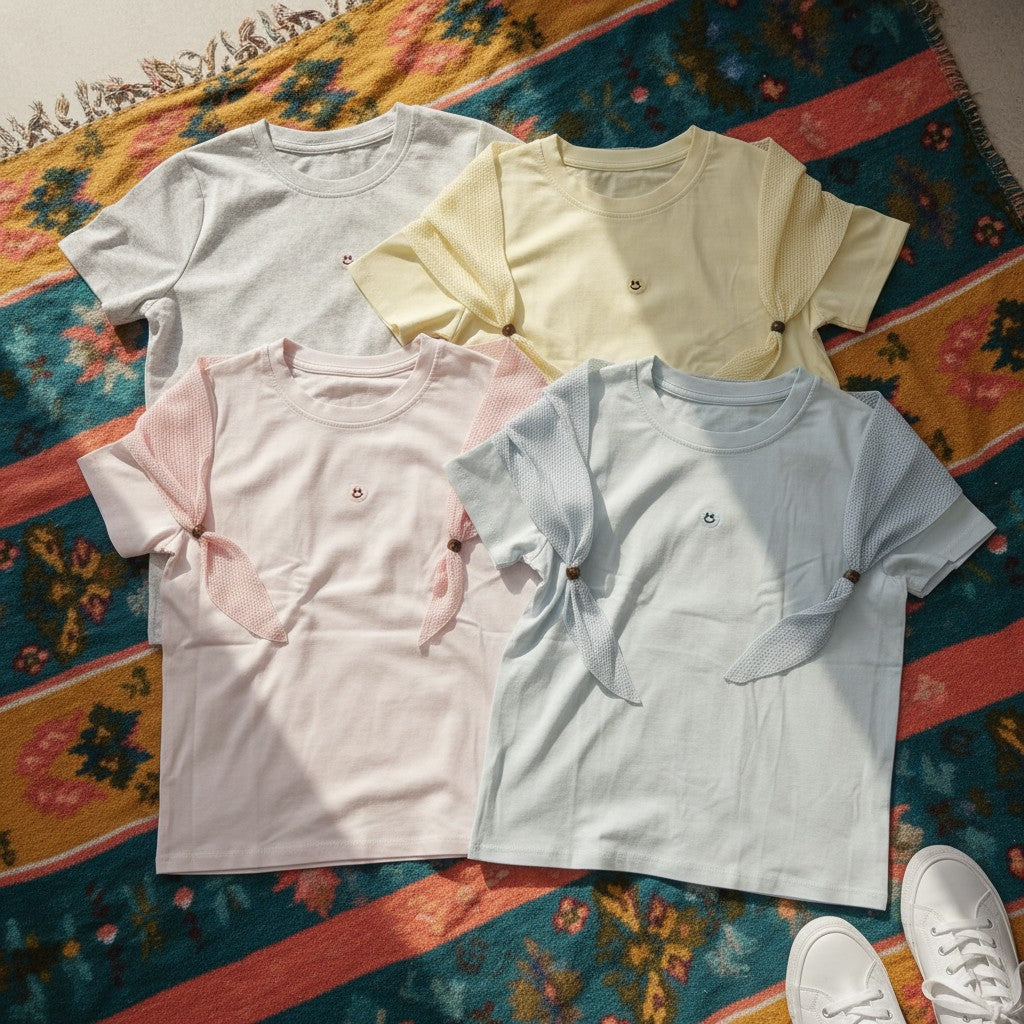 Women's smiley face embroidered t-shirts in yellow, light blue, pink and grey – Jack Gifts Online Lebanon