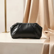 Black soft pleated pouch evening clutch