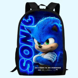 Backpack with Sonic the Hedgehog design on a light blue background