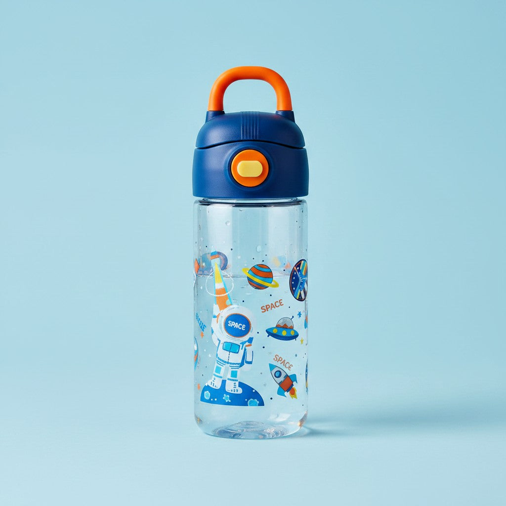 Kids space water bottle with astronaut print and straw lid, Jack Gifts Online Lebanon