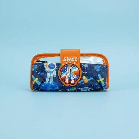 Navy space pencil case with rocket badge and orange trim – Jack Gifts Online Lebanon