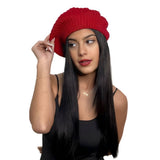 Red wool beret worn to the side