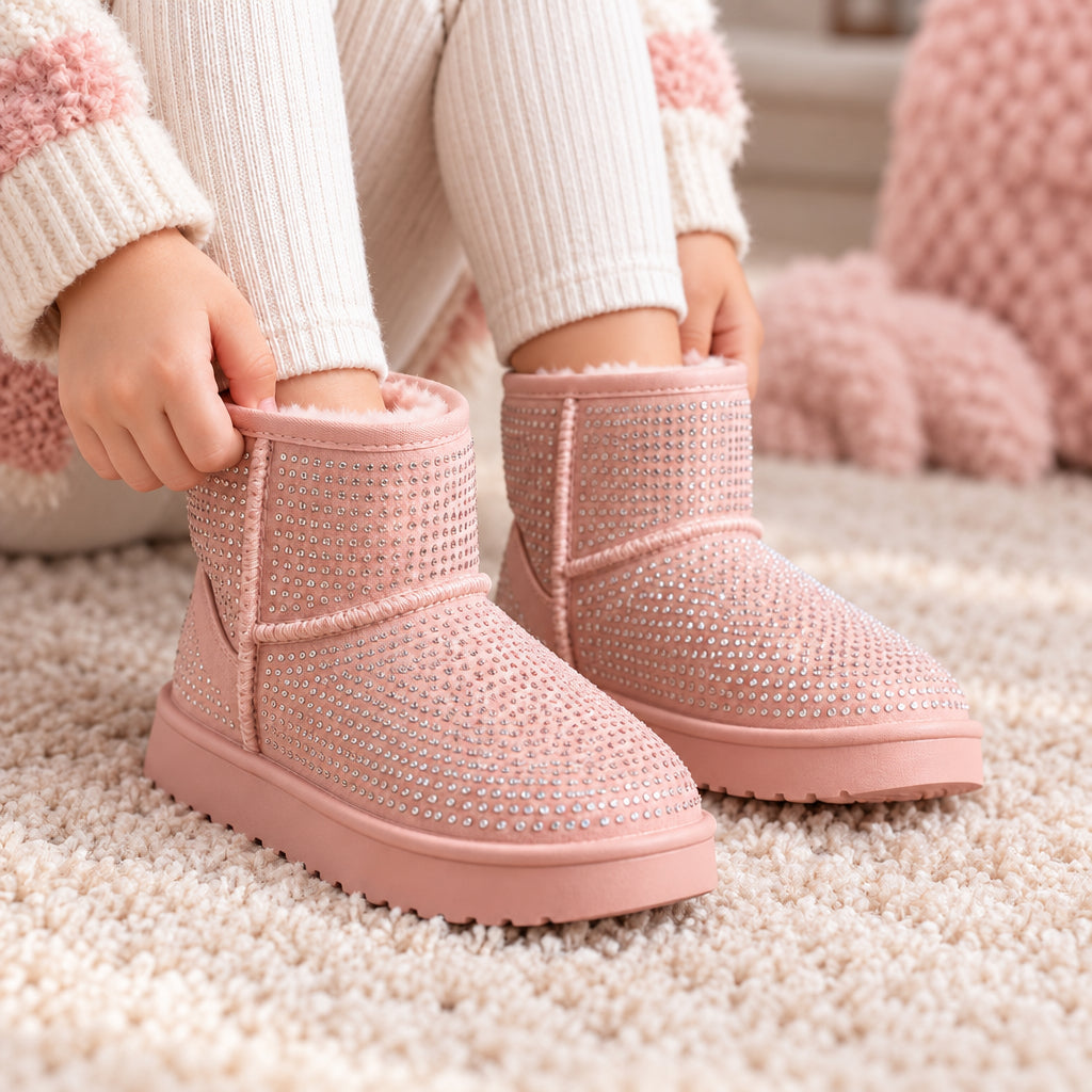 Kids Sparkly Pink Winter Boots