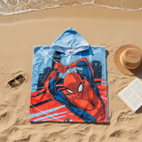 Light blue Spider-Man city print hooded towel poncho for kids