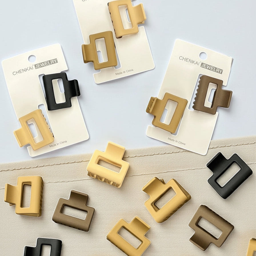 Square claw clips in beige, mustard, brown and black neutral tones, Jack Gifts Online Lebanon