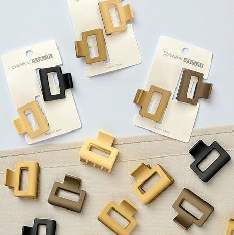 Square claw clips in beige, mustard, brown and black neutral tones, Jack Gifts Online Lebanon