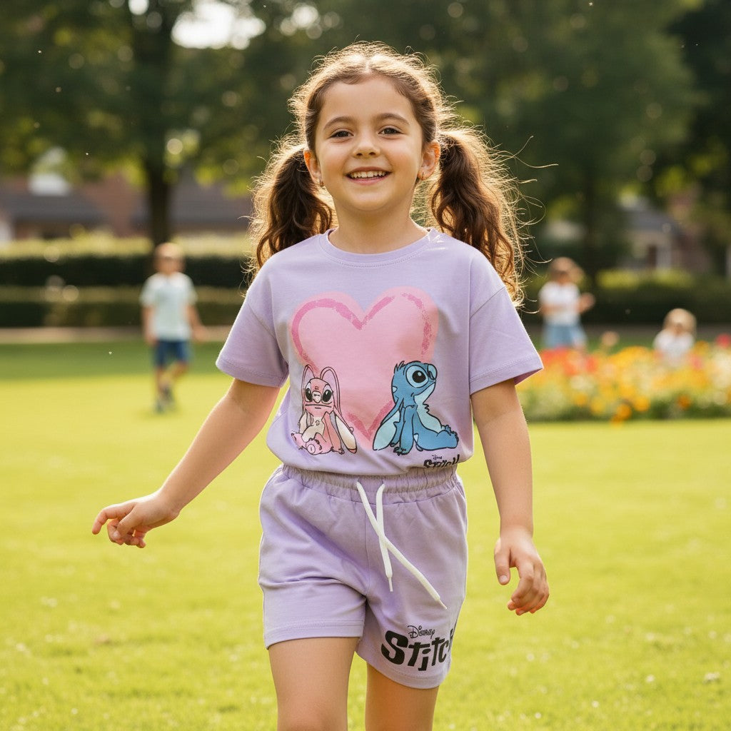 Stitch purple shorts set for girls with heart print, Jack Gifts Online Lebanon