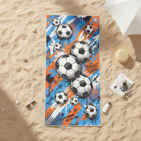 Football graffiti print beach towel for boys on the sand, Jack Gifts Online Lebanon