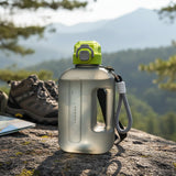 Grey summer water bottle jug showing the screw collar and knotted rope carry strap