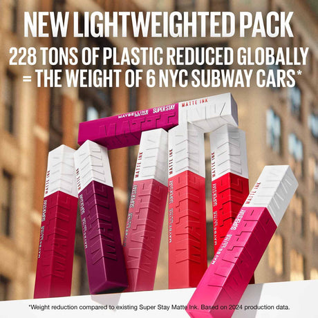 Superstay Matte Ink tubes arranged as an arch with a lightweighted pack claim