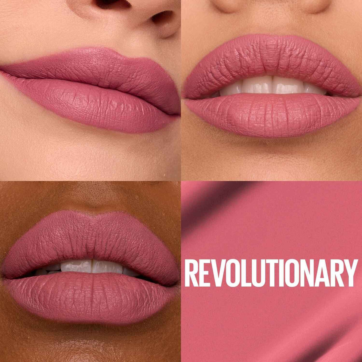 Revolutionary shade worn on three skin tones with the shade name panel