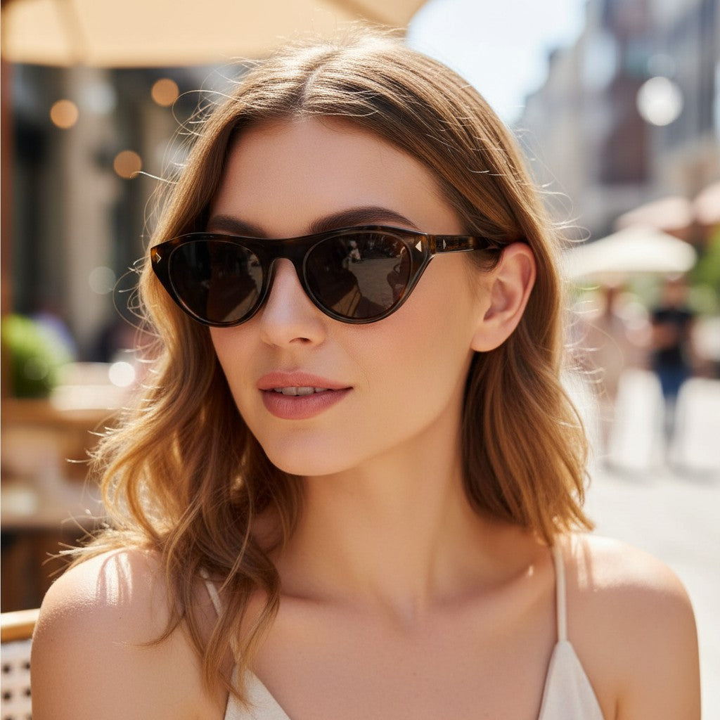 Womens tortoiseshell cat eye sunglasses with dark lenses and gold corner accents, Jack Gifts Online Lebanon